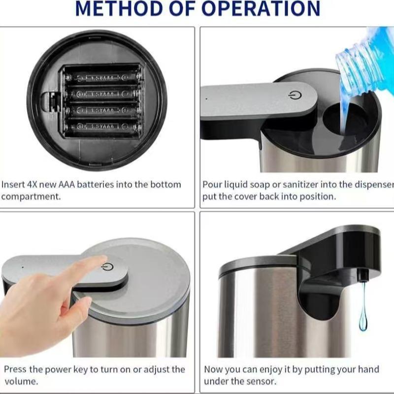 Stainless Steel Automatic Soap Dispenser, 2 Counts Touchless Electric Sensor Hand Free Liquid Kitchen Soap Dispenser with 3 Adjustable Volume Control, Battery Powered Soap Container Dispenser for Kitchen Dormitory Bathroom Accessory(without Battery)