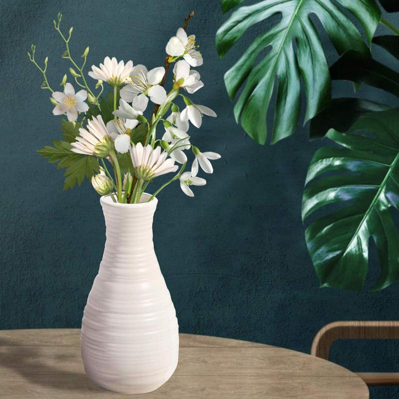 Unbreakable Vase for Flowers, Ceramic Look Plastic Vase for Home Decor, Living Room, Table (Seashell White)