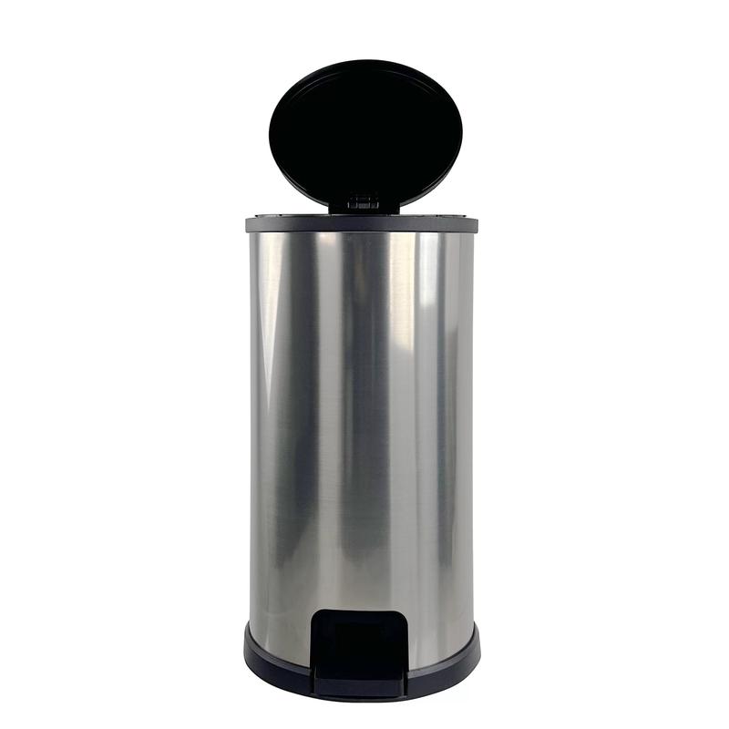 7.9 Gallon Trash Can. Plastic Round Step Kitchen Trash Can, Silver Stainless Steel