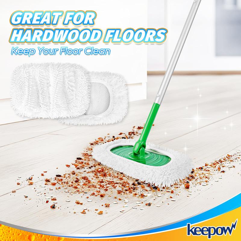 KEEPOW Reusable Microfiber Mop Pads Compatible with for All 10 Inches Swiffer Sweeper Mop 4 Pack (Mop is Not Included)