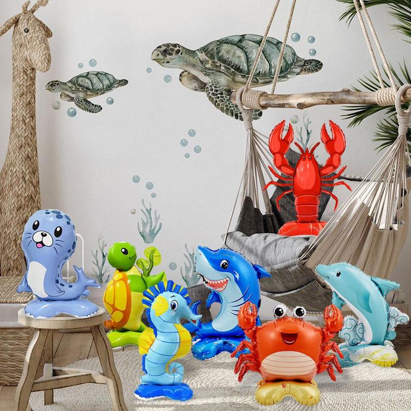 Under The Sea Animal Design Balloon, 7 Counts set Cute Ocean Animal Foil Balloon, Standing Balloon for Birthday Party Decoration