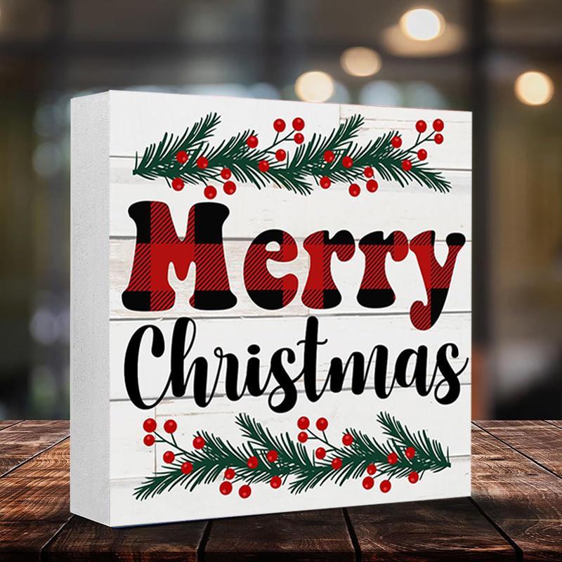 Merry Christmas Letter Pattern Desktop Ornament, Square Foam PVC Desktop Ornament, Desk Table Party Decoration Supplies, Ideal Gifts for Family and Friends