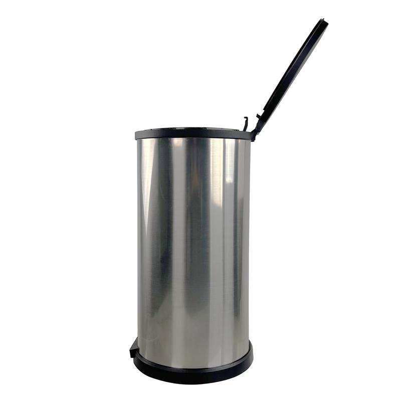 7.9 Gallon Trash Can. Plastic Round Step Kitchen Trash Can, Silver Stainless Steel