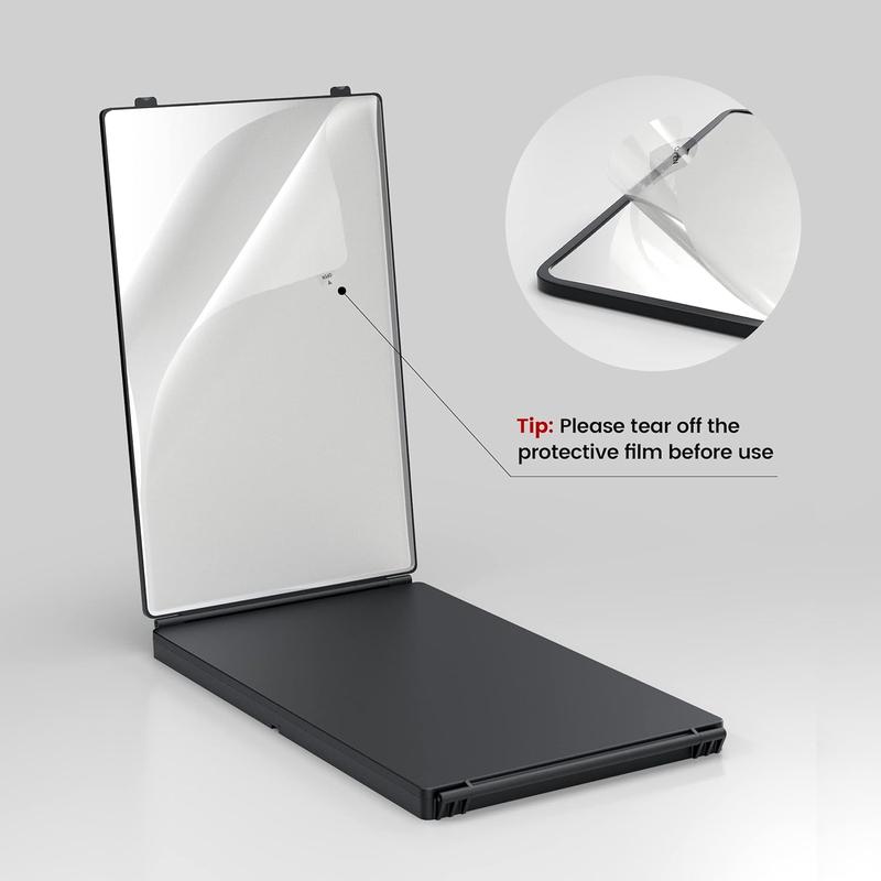 Foldable LED Light Up 3 Sided Makeup Mirror, Portable 3 Way LED Lighting Mirror for Self Hair Cutting, Wall Mounted or Door Hanging 360 Trifold Barber Mirror