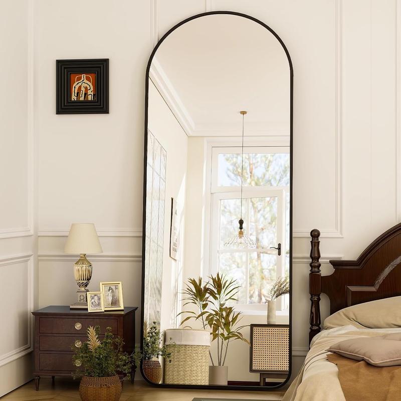 Full-Length Aluminum Arch Floor Mirror, HD Full Body Mirror for Bedroom and Living Room