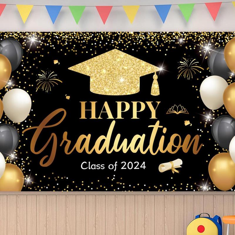 Graduation Party Decorations, Graduation Backdrop, 2024 Graduation Banner, Letter Pattern Backdrop for Graduation Party