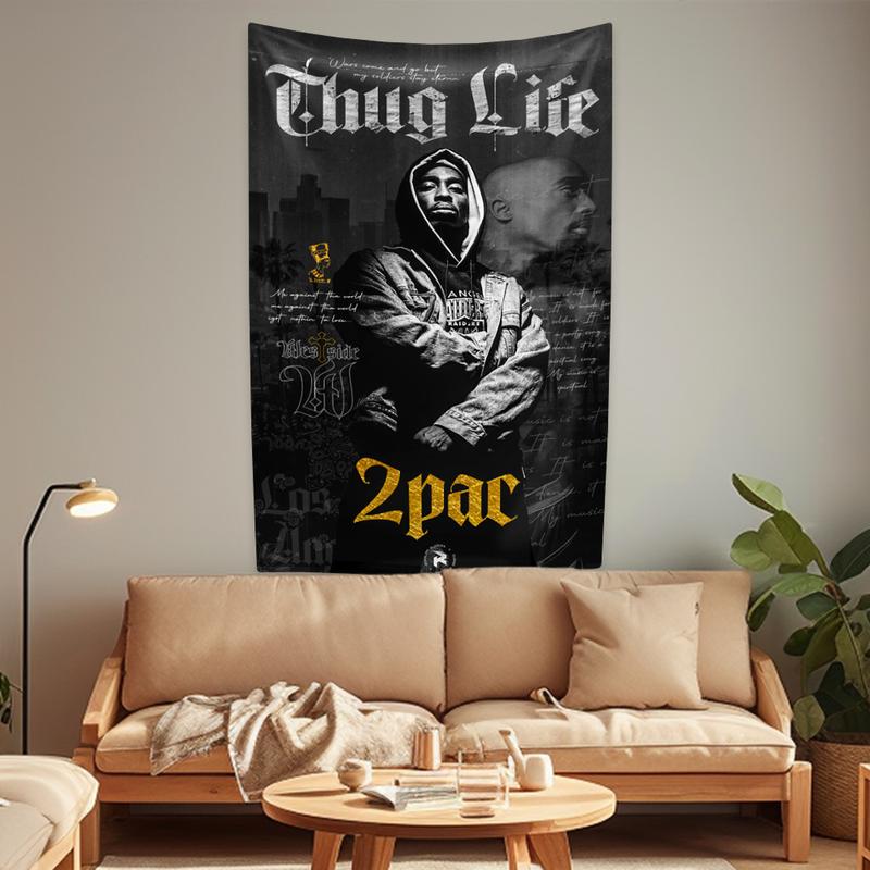 Rapper Tupac Tapestry Pop Singer Wall Hanging Bedroom Dormitory Background Cloth Home Decor Aesthetics Festival Gift