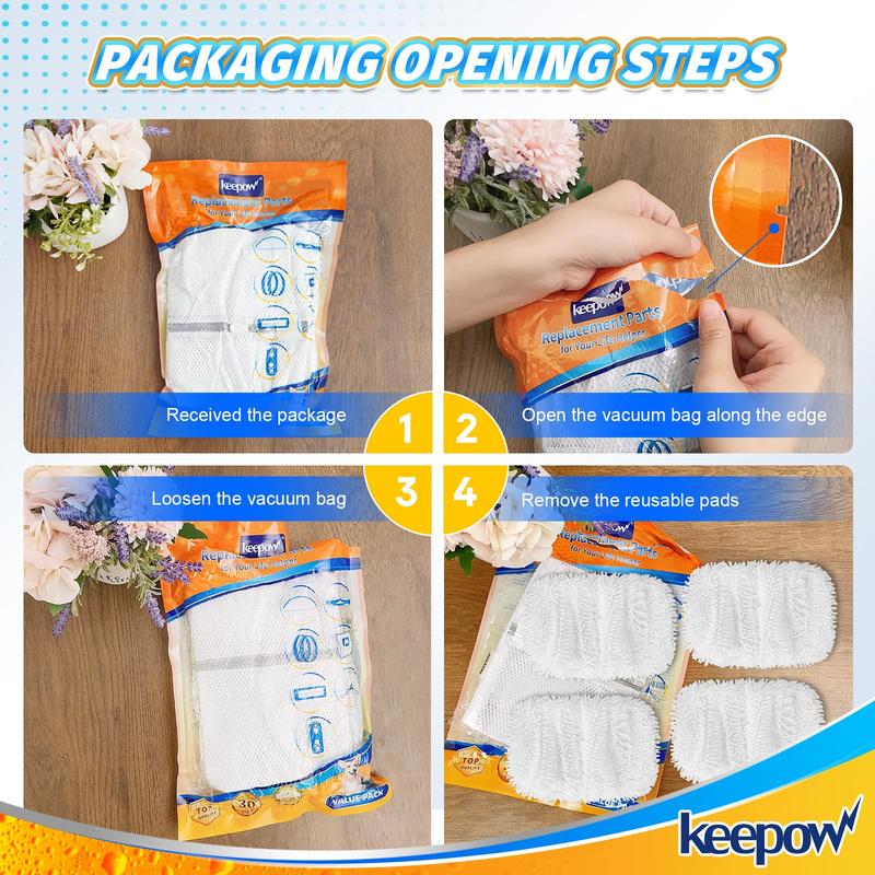 KEEPOW Reusable Microfiber Mop Pads Compatible with for All 10 Inches Swiffer Sweeper Mop 4 Pack (Mop is Not Included)