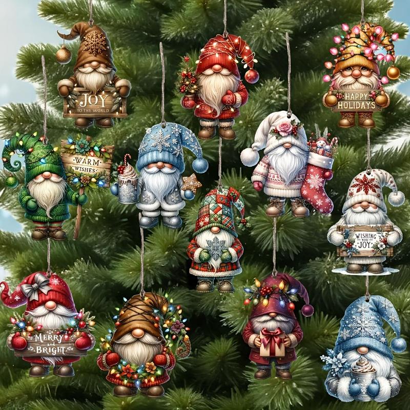 Christmas Gnome Ornament, 12pcs set Wooden Hanging Decorations, Christmas Party Decorating Supplies Christmas Tree Decoration