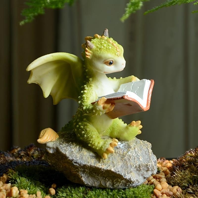 Dinosaur Reading Book Design Resin Sculpture, 1 Count Cute Animal Design Desktop Decorative Ornament, Desktop Decoration for Home Office Dormitory, Home Decor