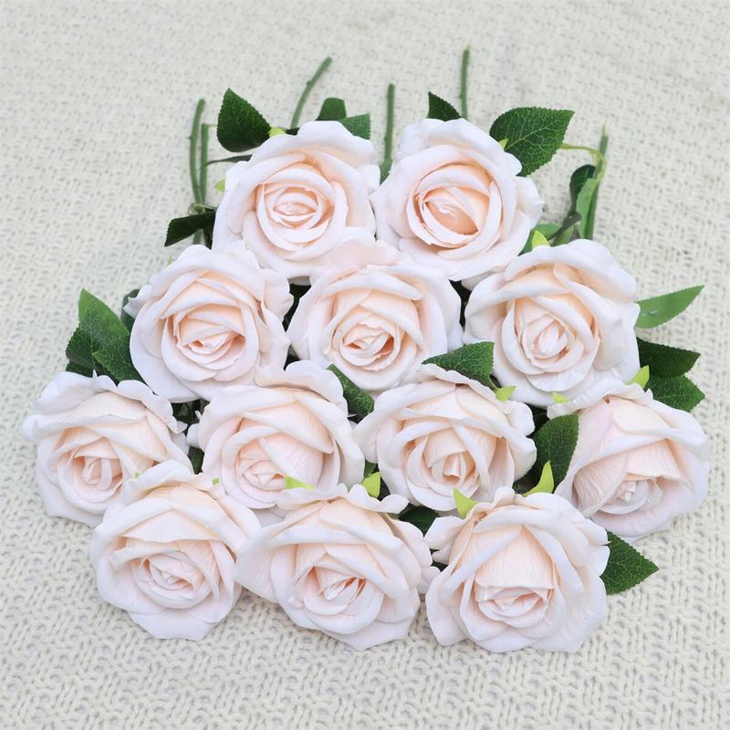 Artificial Rose Bouquet without Vase, 12pcs Faux Flower Bouquet, Decorative Flowers for Home Wedding Party Decor