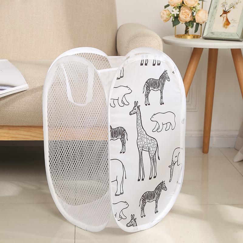 Foldable Mesh Clothes Storage Basket, Summer Cartoon Animal Print Dirty Clothes Basket, Laundry Basket, Household Storage Organizer for Bathroom, Bedroom, Dorm Essentials, Home Organizer Supplies, Christmas Gift