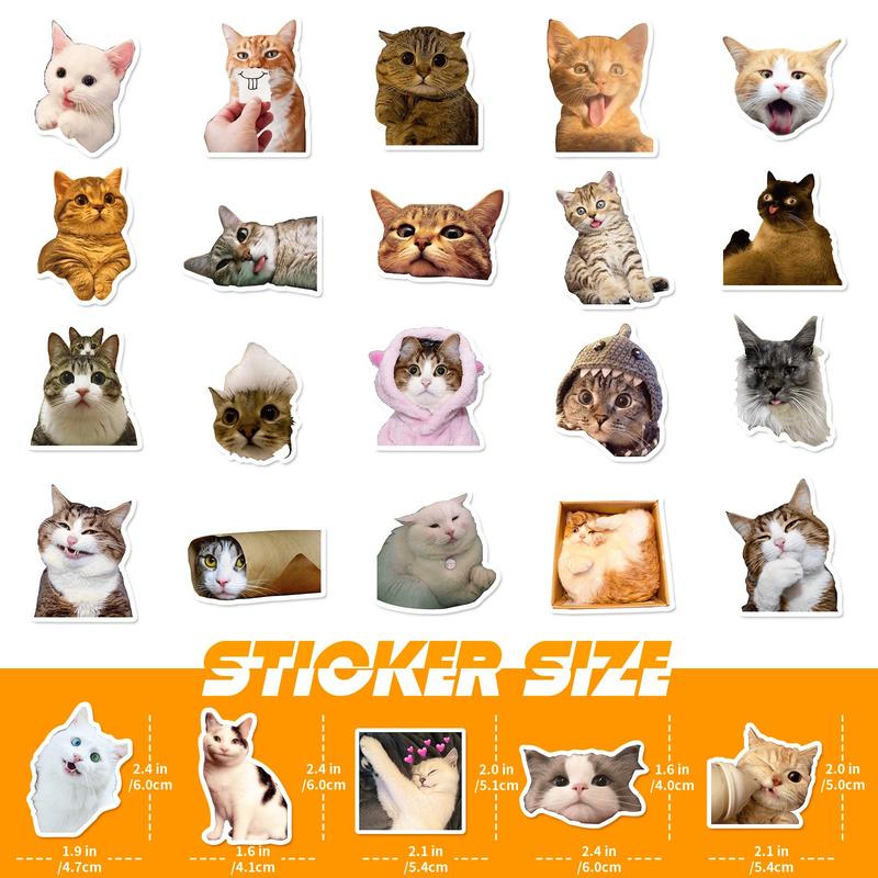 50pcs set Cute Cartoon Cat Pattern Sticker, Waterproof Decorative Sticker for DIY Scrapbook Water Bottle Toy