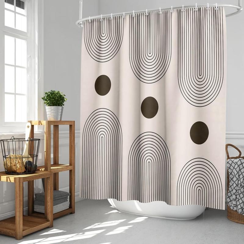 Geometric Shower Curtain,Mid Abstract Shower Curtain Sets Bathroom with 12 Hooks,Minimalist Decorative Curtain Women Waterproof Bathroom Curtain,72 72 Inch,Beige