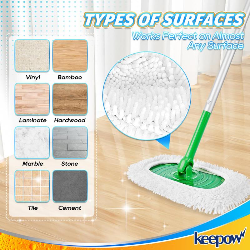 KEEPOW Reusable Microfiber Mop Pads Compatible with for All 10 Inches Swiffer Sweeper Mop 4 Pack (Mop is Not Included)