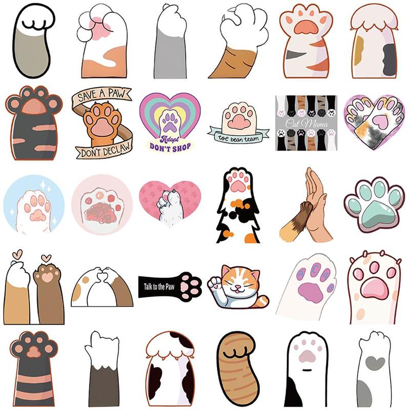 Cartoon Cat Paw Pattern Sticker, 61pcs set Cute Self Adhesive Decor Paper, Decor Sticker for Gift Greeting Card Water Bottle Laptop Phone