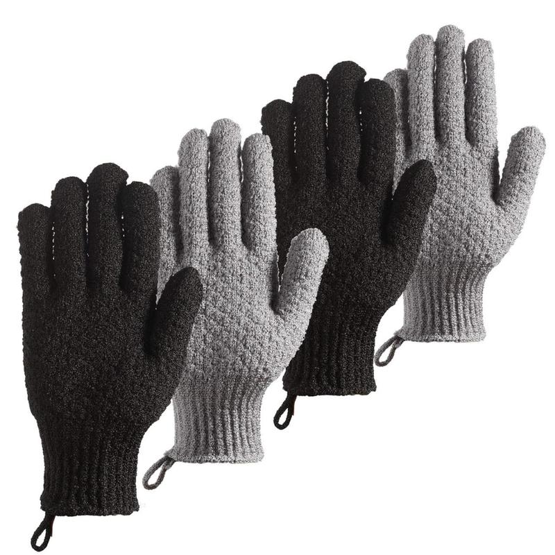 Bath Exfoliating Gloves Scrub - 4 Pcs Lengthened and Large Exfoliating Scrubbing Gloves for Shower, Spa, Massage - Scrub Exfoliating Mitts for Body, Face, Hand and Foot (Black and Gray)(Creative Life Pavilion) Accessories