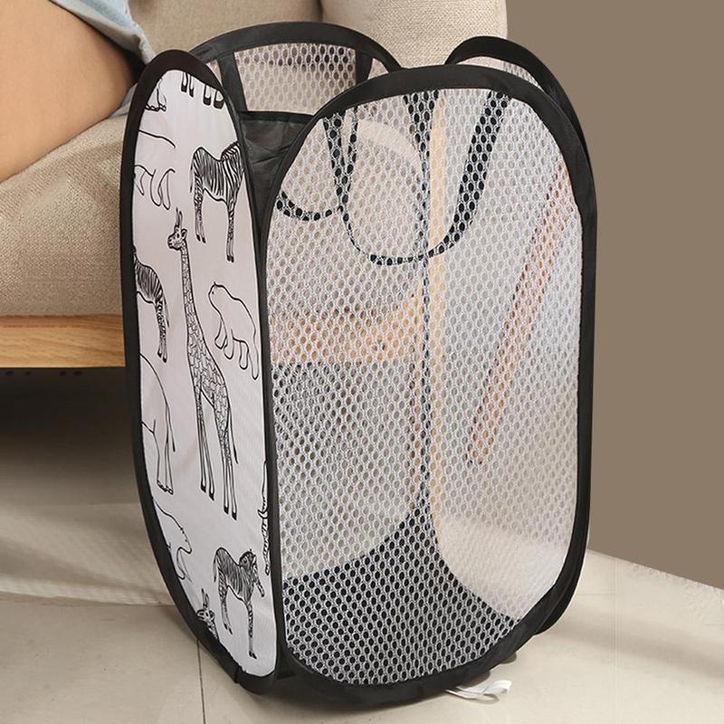 Foldable Mesh Clothes Storage Basket, Summer Cartoon Animal Print Dirty Clothes Basket, Laundry Basket, Household Storage Organizer for Bathroom, Bedroom, Dorm Essentials, Home Organizer Supplies, Christmas Gift