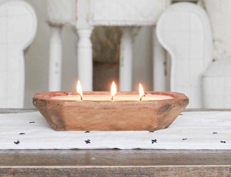 3 wick Wood Bowl Candle   Bread Bowl Candle   Pure Soy Candle   Scented Candle   Handpoured   Farmhouse Decor