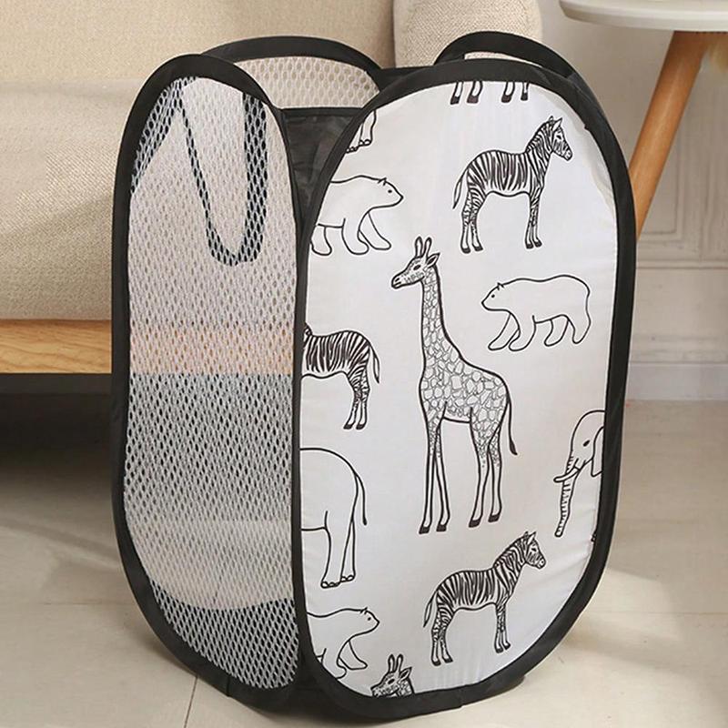 Foldable Mesh Clothes Storage Basket, Summer Cartoon Animal Print Dirty Clothes Basket, Laundry Basket, Household Storage Organizer for Bathroom, Bedroom, Dorm Essentials, Home Organizer Supplies, Christmas Gift