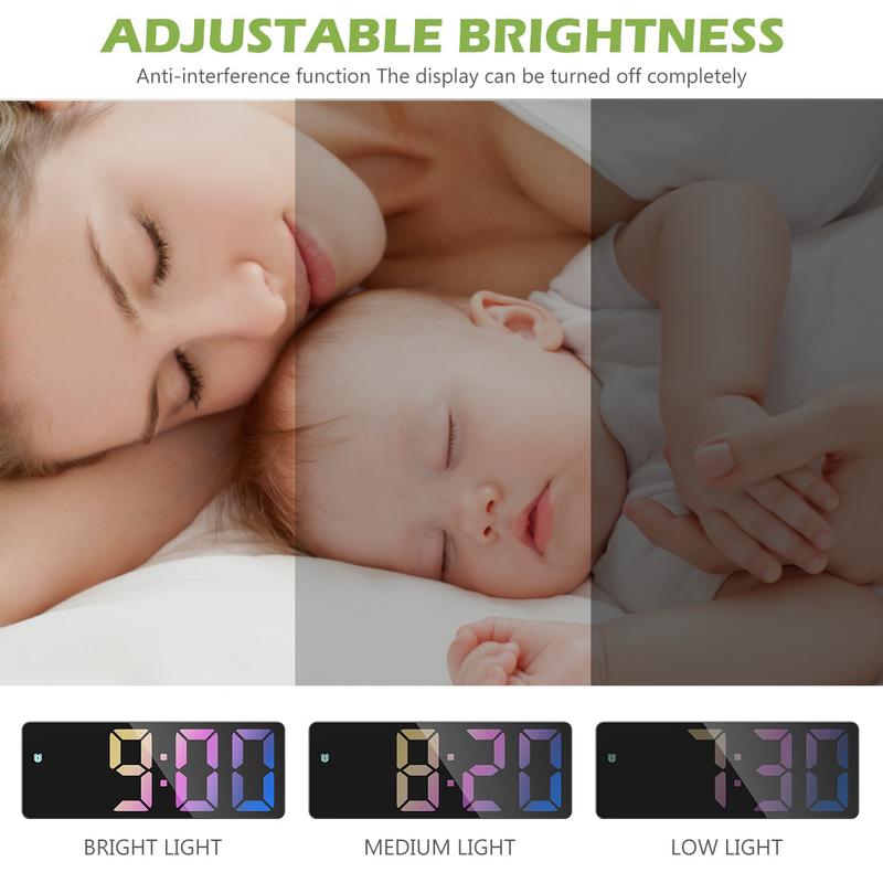 Digital Alarm Clock Colorful LED Electronic Clock USB Battery Operated Smart Desk Clock 12 24H Display 3 Adjustable Brightness 5 Modes Voice Control Snooze Function Reusable