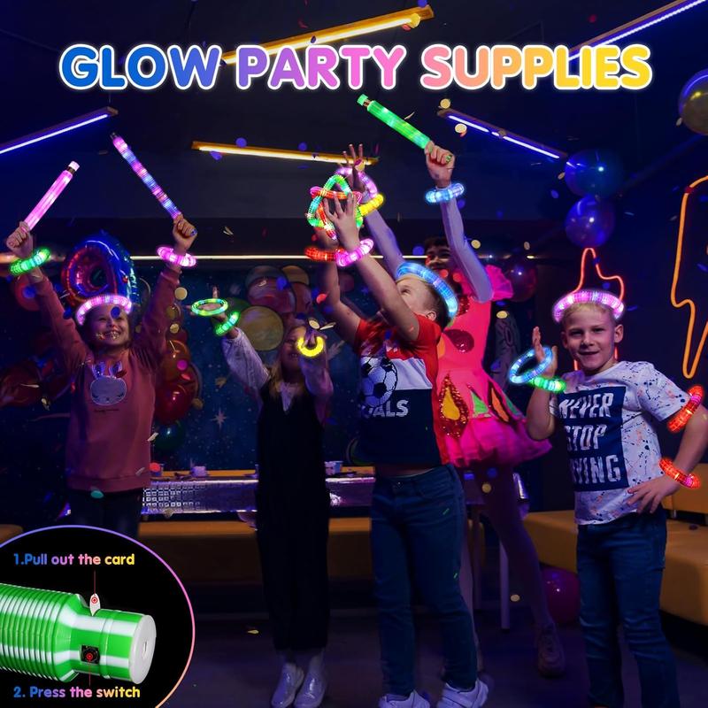 Glow Sticks for Kids 6 PCS, Light up Pop Tubes Sensory Fidget Toys, Christmas Stocking Stuffers Party Favors for Kids 8-12, LED Glow Bracelet Necklace for Boys Girls, Glow in the Dark Gifts