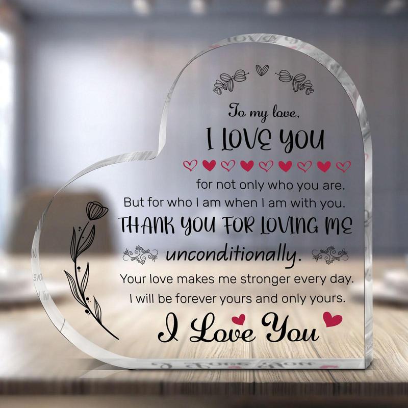 Heart Shaped Acrylic Ornament, 1 Count Creative Letter Pattern Decorative Ornament, Desktop Decoration for Home Office, Gift for Friend & Boyfriend & Girlfriend