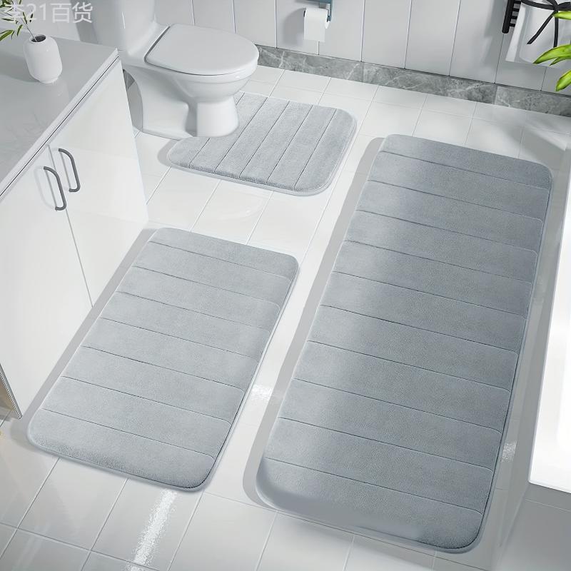 3pcs Extended Memory Foam Bathmat Set, Non-Slip, U-Shape Design, Cozy Bathroom Decor Rug Rectangle