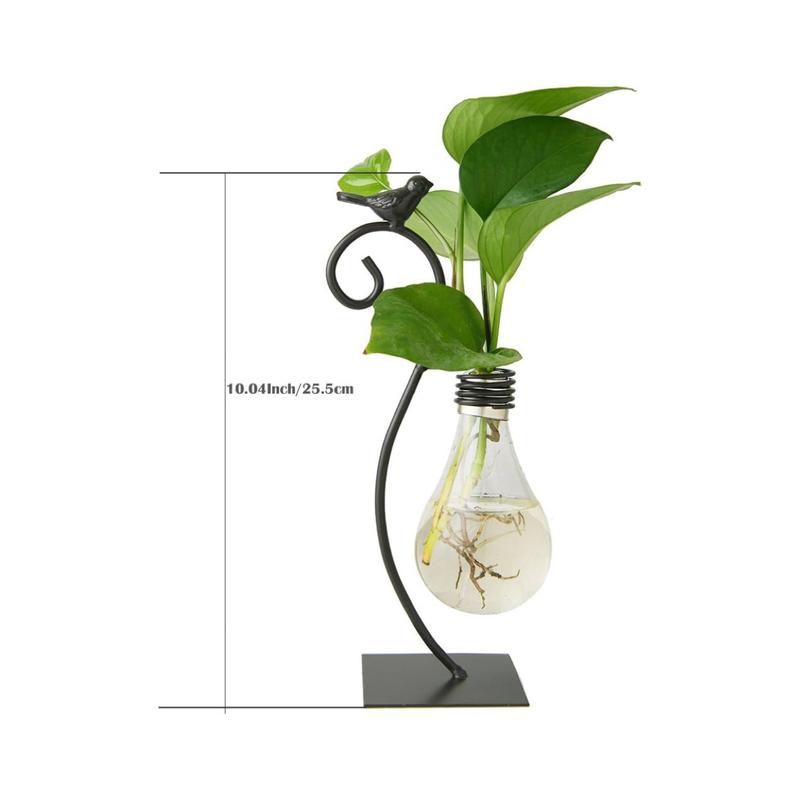 Desktop Glass Planter Hydroponics Vase,Planter Bulb Vase with Holder for Decoration,Modern Creative Bird Plant Terrarium Stand(Bulb Vase) Gift Iron