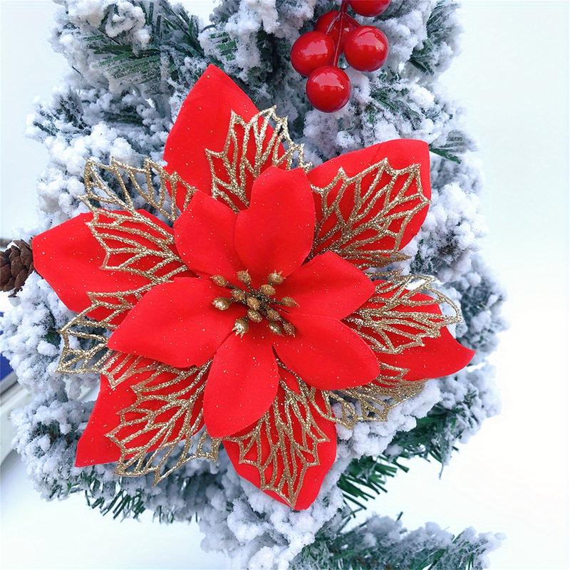 30PCS Colorful Christmas flowers with Gold powder - Christmas decorations for Christmas trees, wreaths and home decorations, Christmas gifts