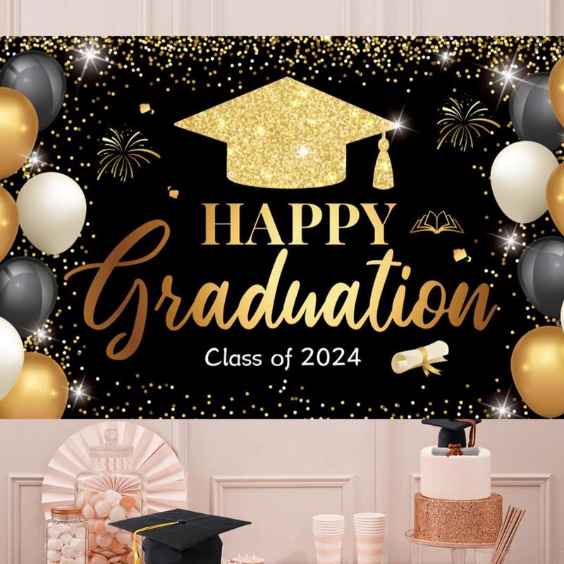 Graduation Party Decorations, Graduation Backdrop, 2024 Graduation Banner, Letter Pattern Backdrop for Graduation Party