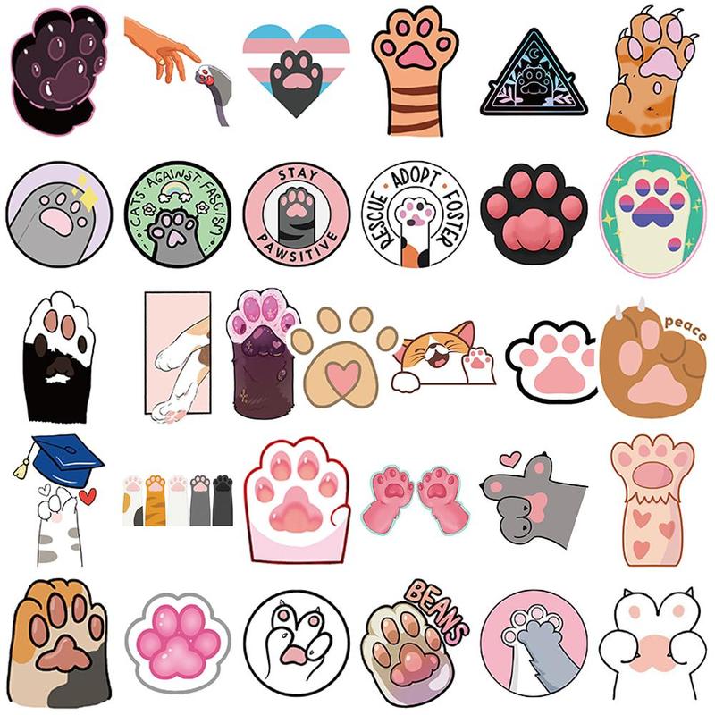 Cartoon Cat Paw Pattern Sticker, 61pcs set Cute Self Adhesive Decor Paper, Decor Sticker for Gift Greeting Card Water Bottle Laptop Phone