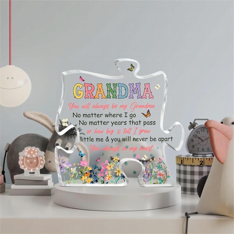 Acrylic Puzzle Grandma Statue, Transparent Home Decoration, Summer Gift, Creative Gift For Grandma