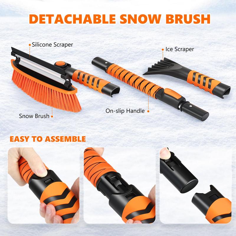 Retractable Car Snow Brush, Winter Car Snow Removal Tool, Ergonomic Foam Handle Car Ice Scraper, Durable ABS & PVC Car Wash Accessories