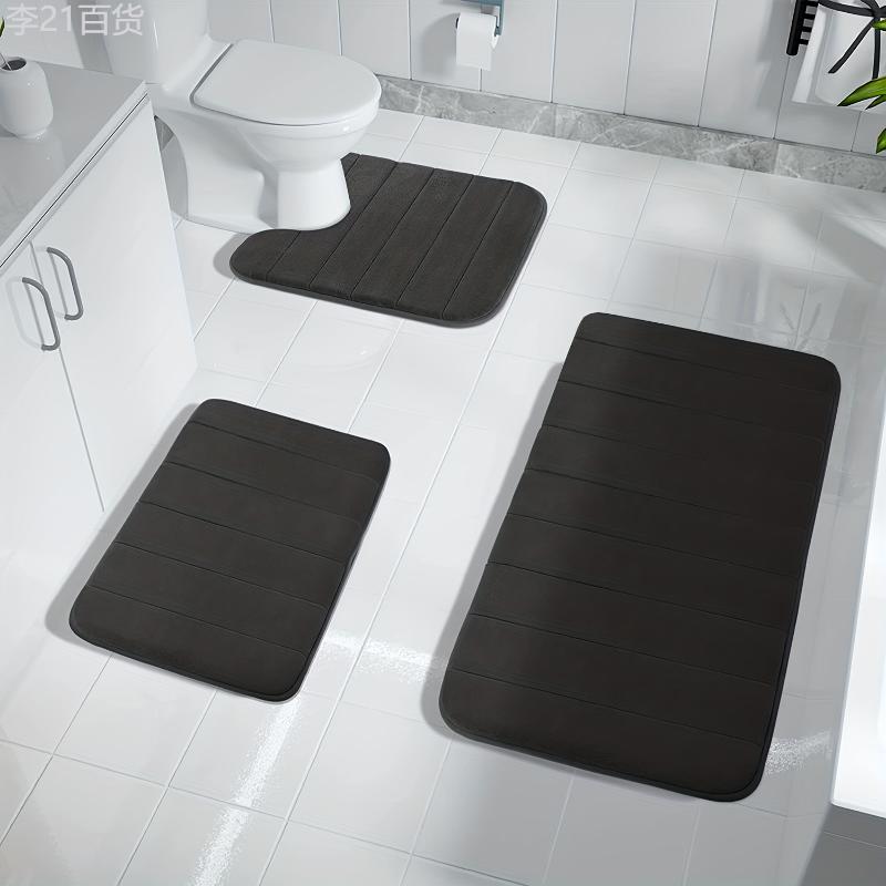 3pcs Extended Memory Foam Bathmat Set, Non-Slip, U-Shape Design, Cozy Bathroom Decor Rug Rectangle