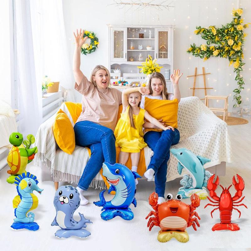 Under The Sea Animal Design Balloon, 7 Counts set Cute Ocean Animal Foil Balloon, Standing Balloon for Birthday Party Decoration