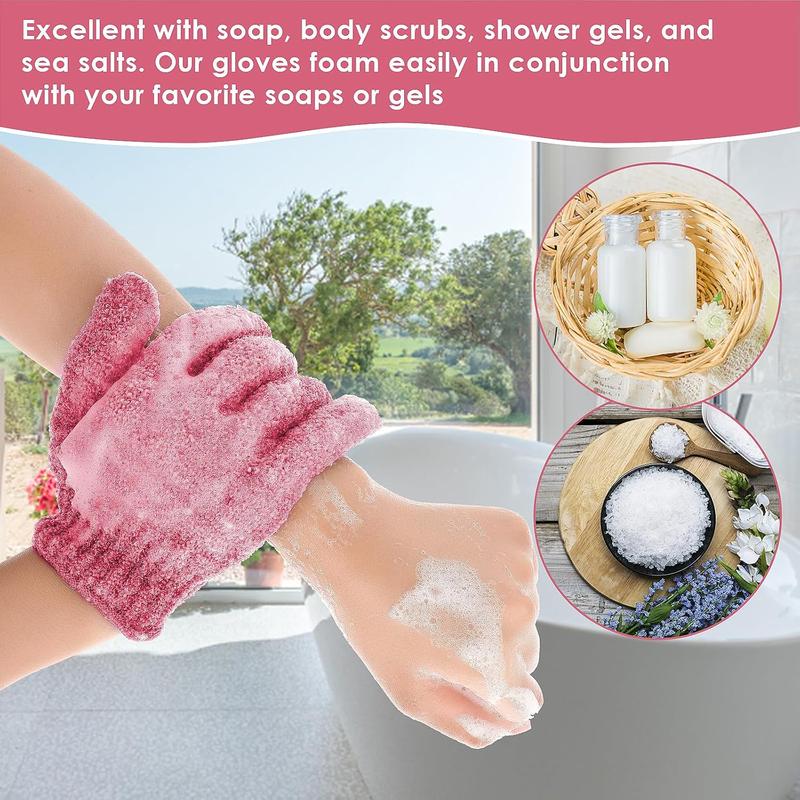 Exfoliating Gloves for Shower,  Loofah Bathing Gloves for Body and Face, Dead Skin Remover, Double Sided Microfibre Shower Body Gloves for Adults (Red)