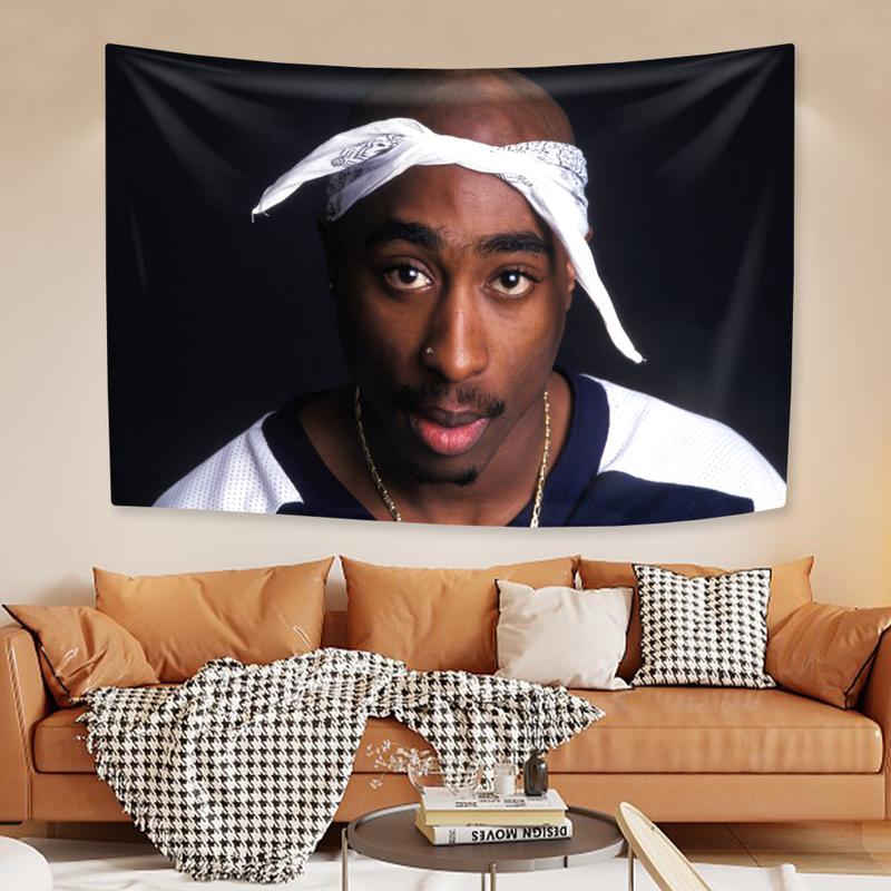 Rapper Tupac Tapestry Pop Singer Wall Hanging Bedroom Dormitory Background Cloth Home Decor Aesthetics Festival Gift