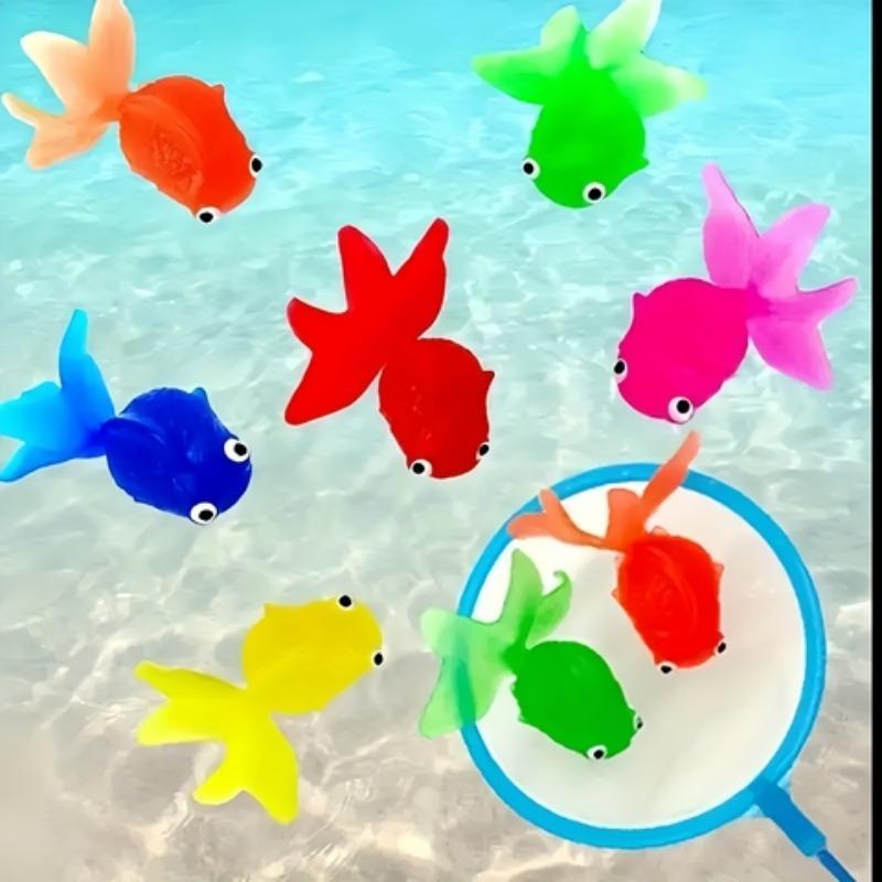 Random Color Floating Fish & Fishing Net for Party, 10pcs set Soft Rubber Fish & Fishing Net for Boys & Girls, Summer Party Decoration Supplies for Halloween