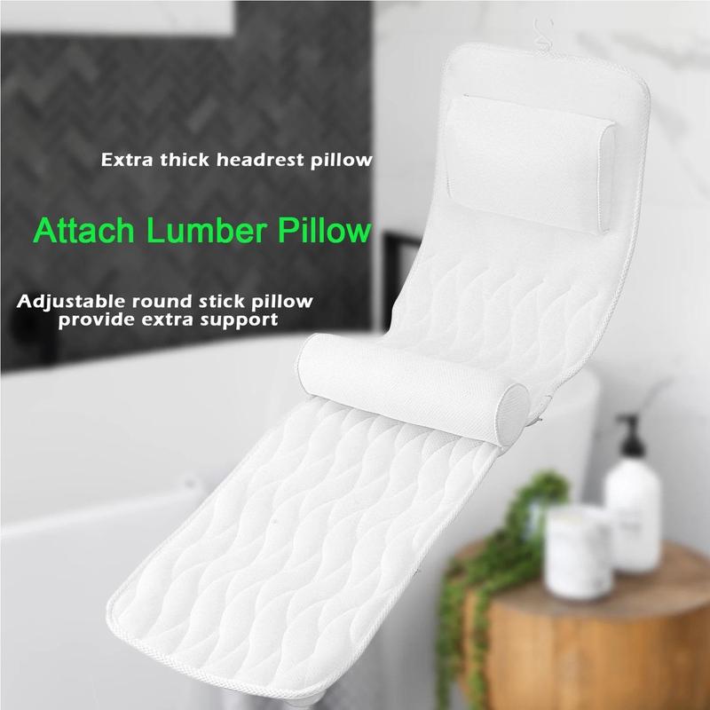 Non-slip Bath Pillow, Bathroom Accessories, Bathtub Pillow with Waist Support & Suction Cup, Quick Drying Fabric Bath Pillow, Bathroom Supplies