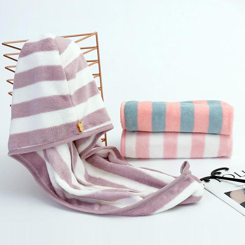 Random Color Hair Drying Towel, 1 Count Striped Pattern Hair Wrap Towel, Soft Absorbent Quick-drying Hair Towel Wrap, Hair Turbans for Wet Hair