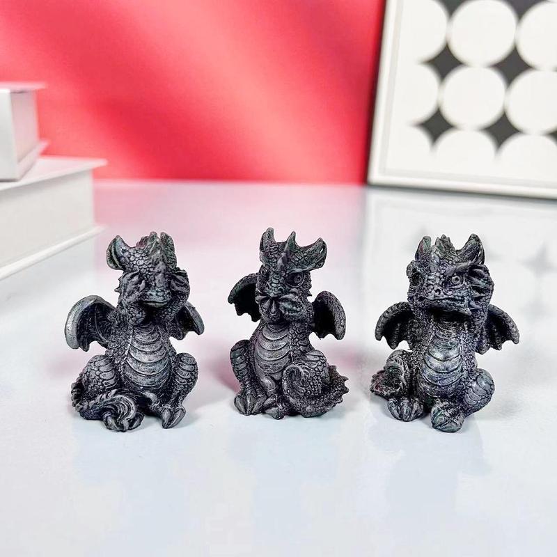 Cute Dragon Design Resin Ornament for Room Decor, 3 Counts Mini Dragon Statue, Creative Cute Cartoon Dragon Ornaments, Shiny Mini Baby Dragon Statue, Resin Home Decor, Boyfriend Gifts