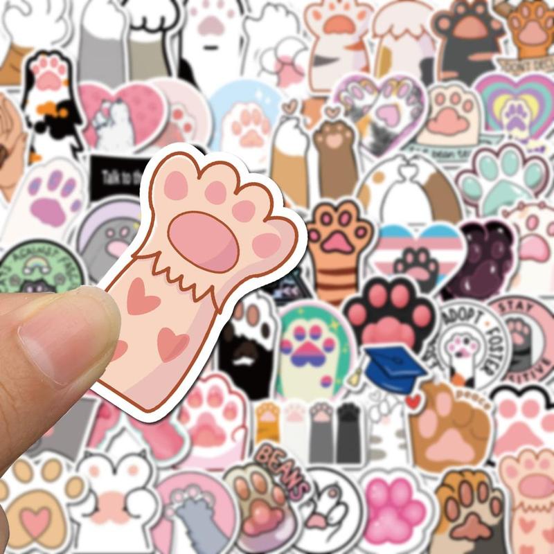 Cartoon Cat Paw Pattern Sticker, 61pcs set Cute Self Adhesive Decor Paper, Decor Sticker for Gift Greeting Card Water Bottle Laptop Phone