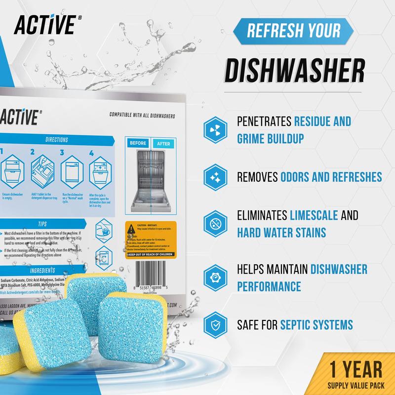 Dishwasher Cleaner And Deodorizer Tablets - 24 Pack Deep Cleaning Descaler Pods Formulated To Clean Dish Washer Machine, Heavy Duty And Septic Safe, Natural Remover For Limescale, Hard Water, Calcium, Odor, Smell - 12 Month Supply