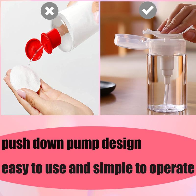 3 Pack Push Down Pump Dispenser Empty Push Top Bottles Containers for Nail Polish Makeup Remover Micellar Water Facial Toner 6.7oz 200ML