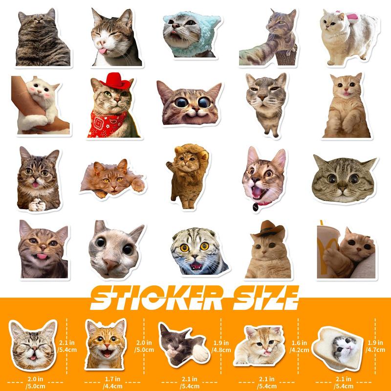 50pcs set Cute Cartoon Cat Pattern Sticker, Waterproof Decorative Sticker for DIY Scrapbook Water Bottle Toy