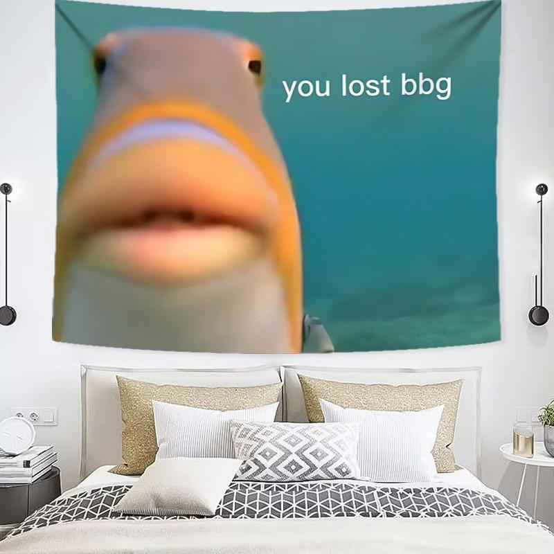 Funny Ugly Fish Pattern Tapestry, 1 Count Wall Hanging Blanket with Installation Kit, Wall Art for Home Living Room Bedroom Dorm Decor