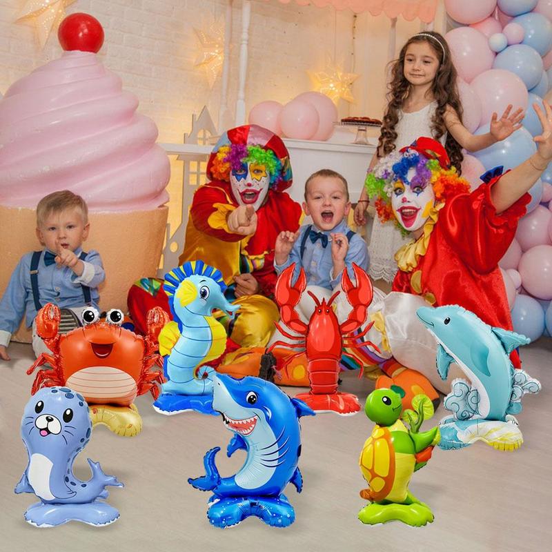 Under The Sea Animal Design Balloon, 7 Counts set Cute Ocean Animal Foil Balloon, Standing Balloon for Birthday Party Decoration