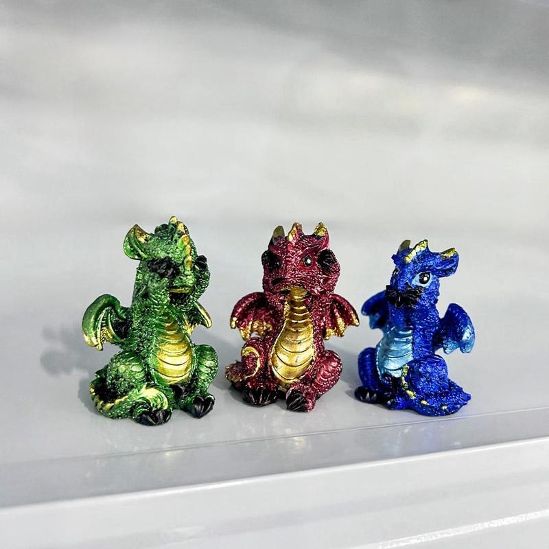 Cute Dragon Design Resin Ornament for Room Decor, 3 Counts Mini Dragon Statue, Creative Cute Cartoon Dragon Ornaments, Shiny Mini Baby Dragon Statue, Resin Home Decor, Boyfriend Gifts