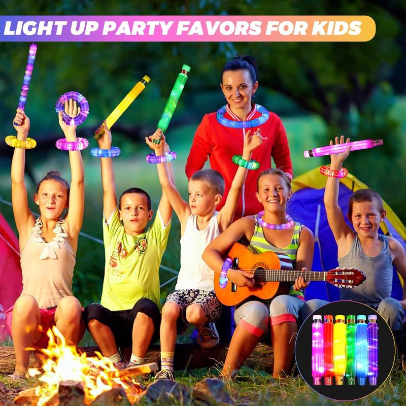 Glow Sticks for Kids 6 PCS, Light up Pop Tubes Sensory Fidget Toys, Christmas Stocking Stuffers Party Favors for Kids 8-12, LED Glow Bracelet Necklace for Boys Girls, Glow in the Dark Gifts